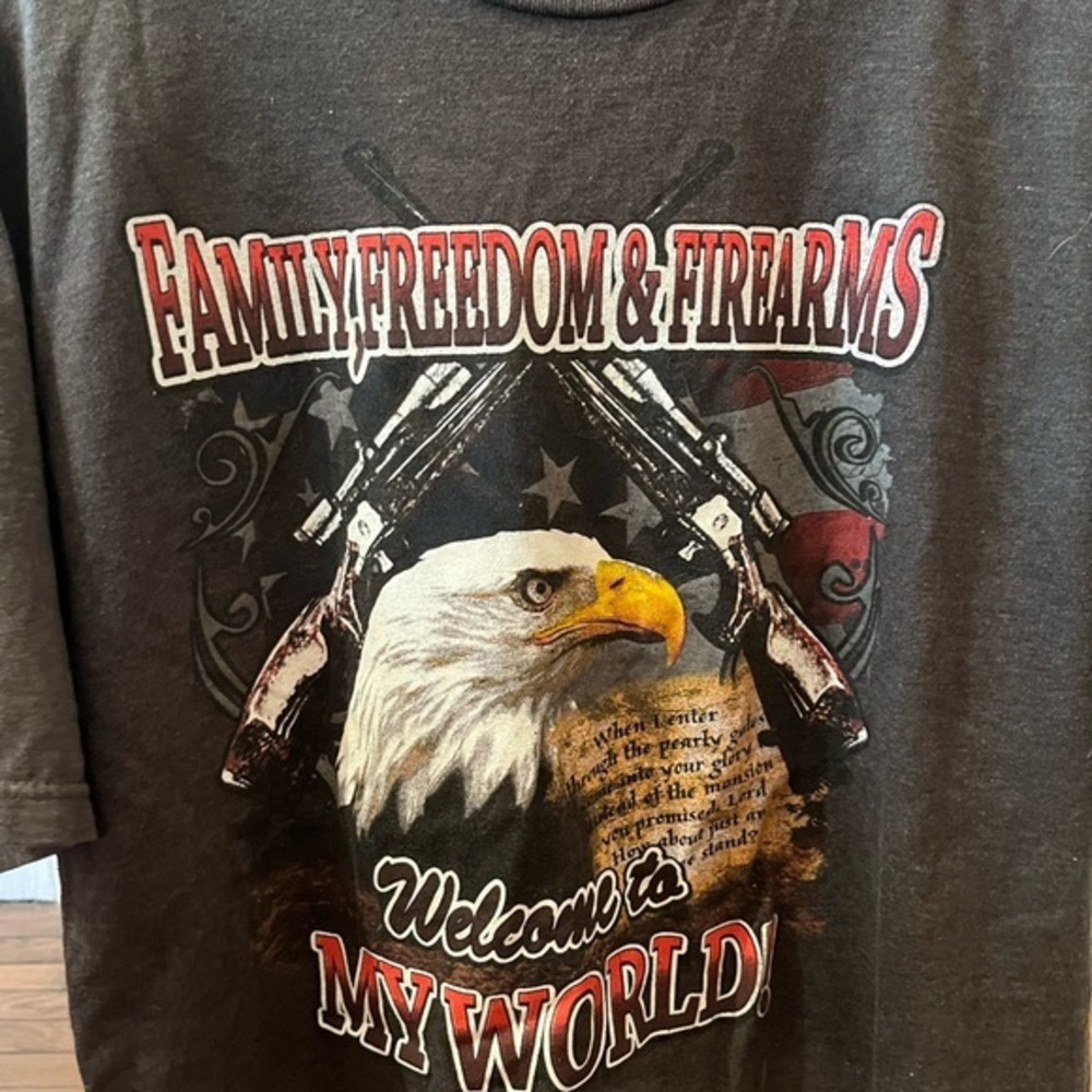 Bald Eagle Freedom Firearms Graphic Print T-Shirt Gray Men's Short Sleeve